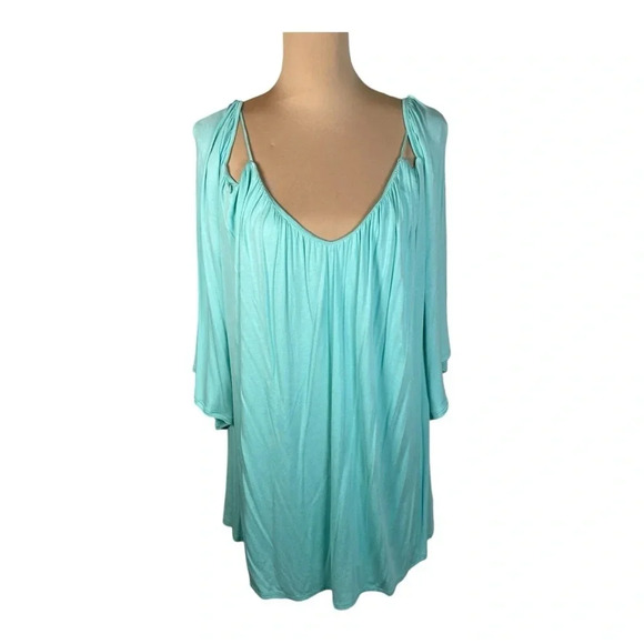 🩵‎ SAGE COLD SHOULDER TEAL DRESS NEW SMALL - Picture 2 of 6